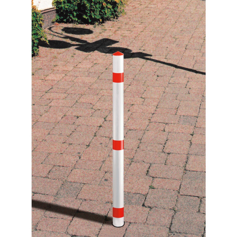 Product afbeelding: Afzetpaal van aluminium, ronde buis, Ø 60 mm met grondanker, rood/wit