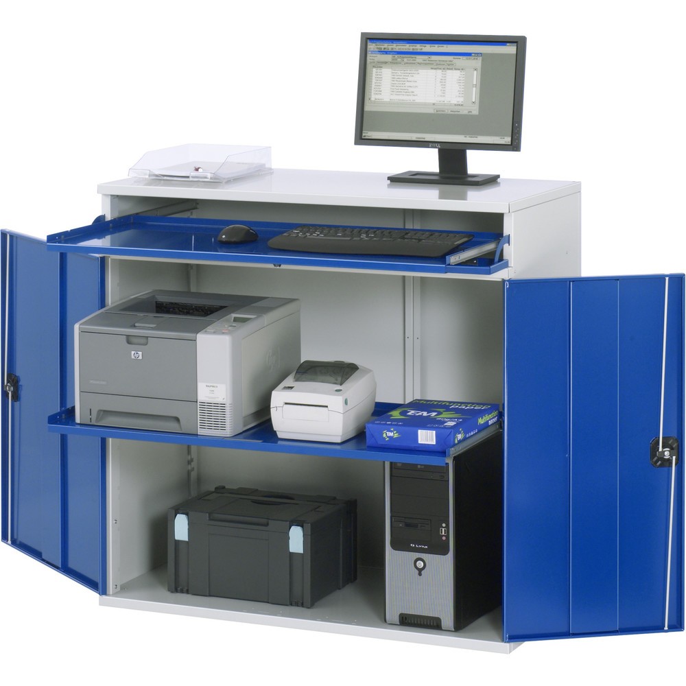 Product afbeelding: Computerkast RAU, uitschuifblad voor het toetsenbord, dubbele draaideur, stationair