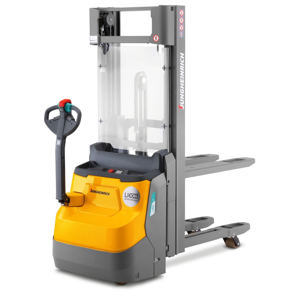 Product afbeelding: Elektrische stapelaar Jungheinrich EJC 110zi ZZ, tweevoudige telescoop hefmast, hefhoogte 2.590 mm, draagvermogen 1.000 kg, proportionele hydraulica