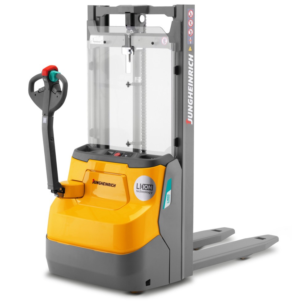 Product afbeelding: Elektrische stapelaar Jungheinrich EJC 112i DZ, drievoudige telescoop hefmast, hefhoogte 4.390 mm, draagvermogen 1.200 kg, proportionele hydraulica