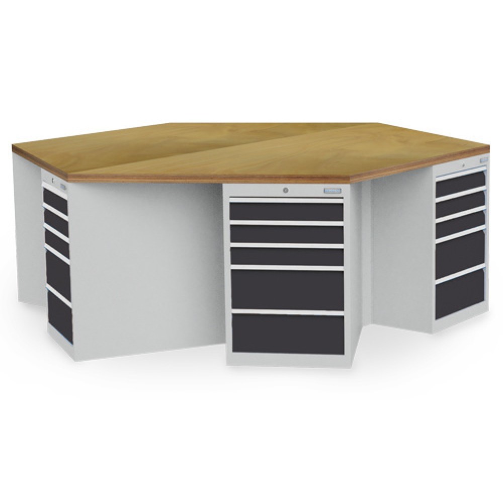 Product afbeelding: Groepswerkbank Bedrunka+Hirth R 18-24, met 30 lades, hxbxd 859 x 2.500 x 2.165 mm, lichtgrijs, antracietgrijs