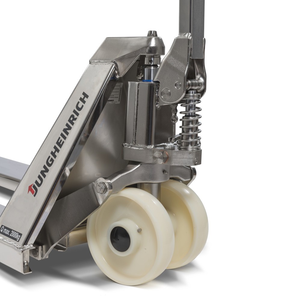 Productafbeelding nr. 2: Roestvrijstalen handpalletwagen Jungheinrich AM I20, draagvermogen 2.000 kg, speciale maat over de vorken 680 mm, vorklengte 810 mm, nylon, tandemwielen