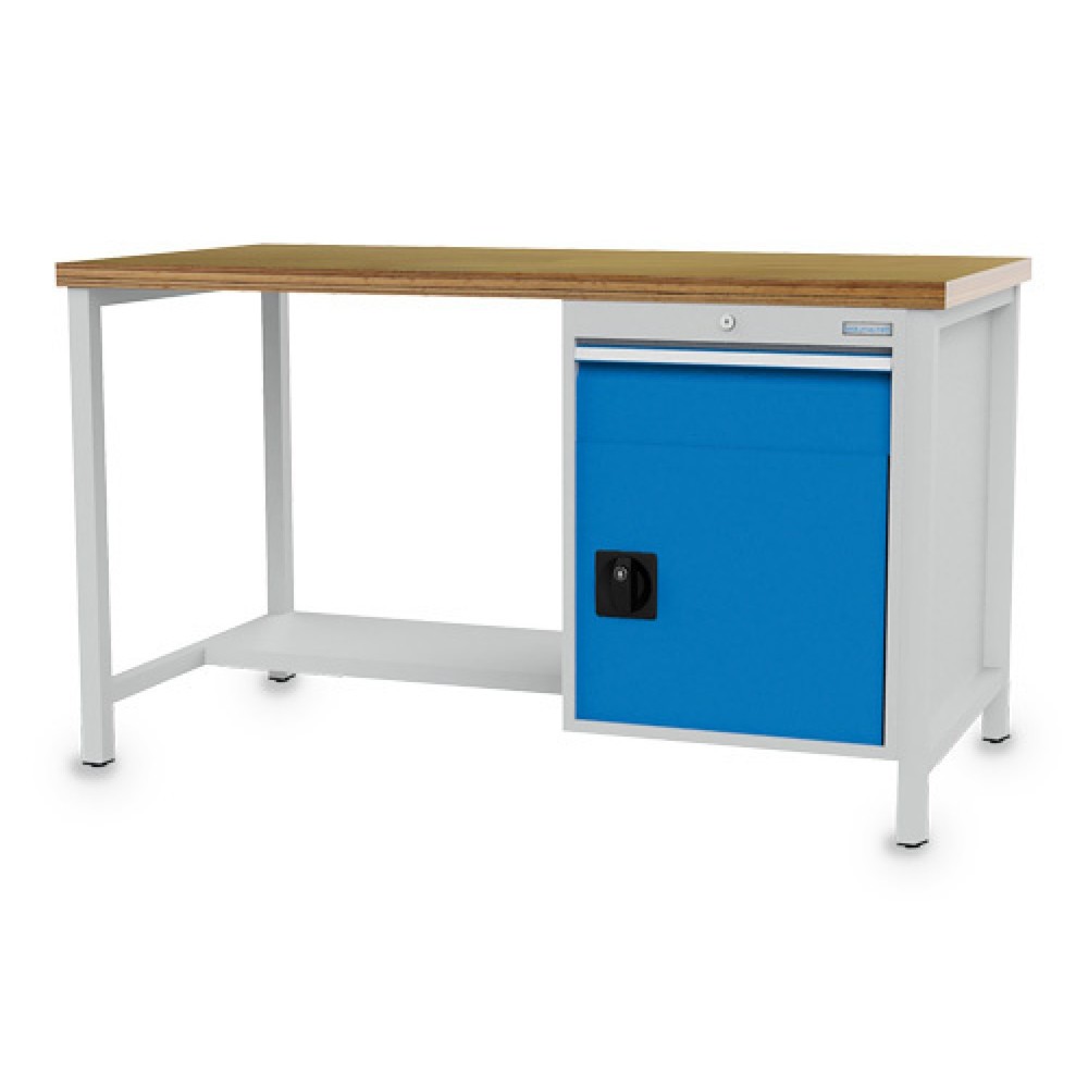 Product afbeelding: Kastwerkbank Bedrunka+Hirth R 18-24, hxbxd 959 x 1.500 x 750 mm, lichtgrijs, lichtblauw, 1 lade 1x150 mm, 1 draaideur 1x450 mm