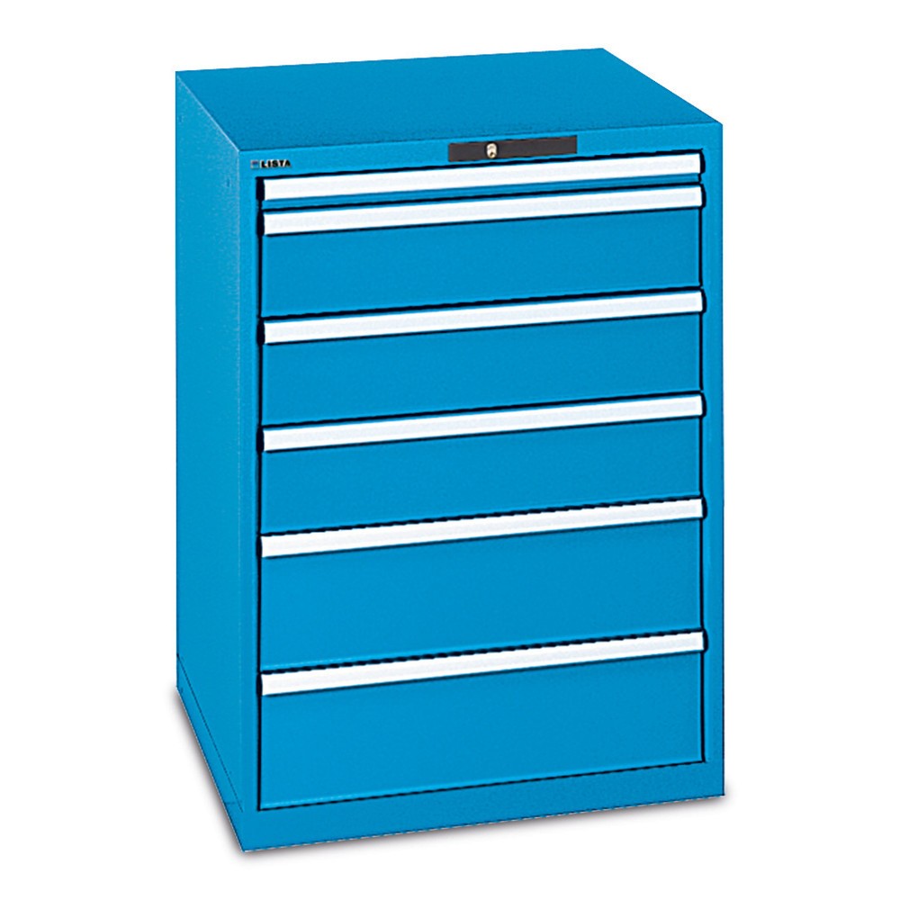 Product afbeelding: Ladenkast LISTA, laden 1x50 + 2x75 + 2x100 + 2x150 + 1x200 mm, cap. elk 200 kg, breedte 1.023 mm, lichtblauw
