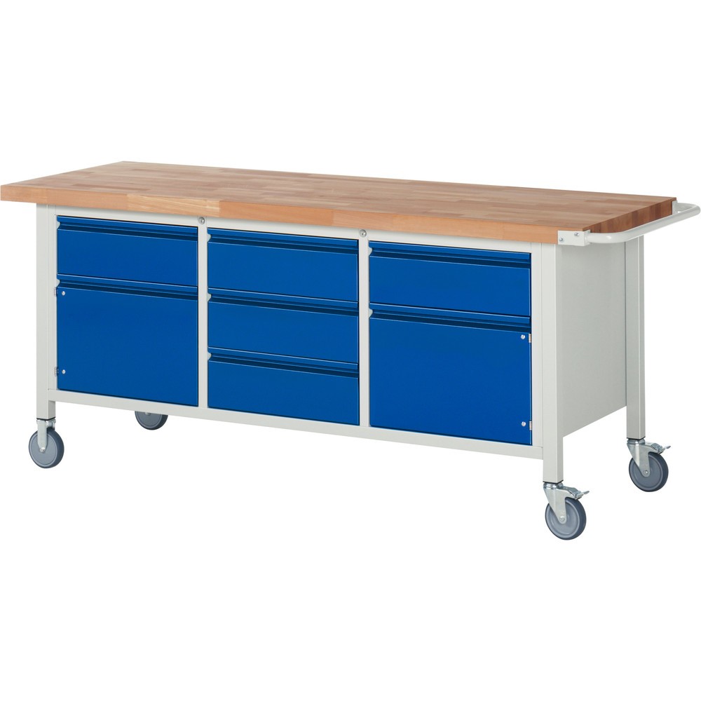 Product afbeelding: Mobiele werkbank RAU serie 8000, 1 driedubbele kast, 2 draaideuren, hxbxd 880 x 2.000 x 700 mm, 5 lades 3 x 180 mm
