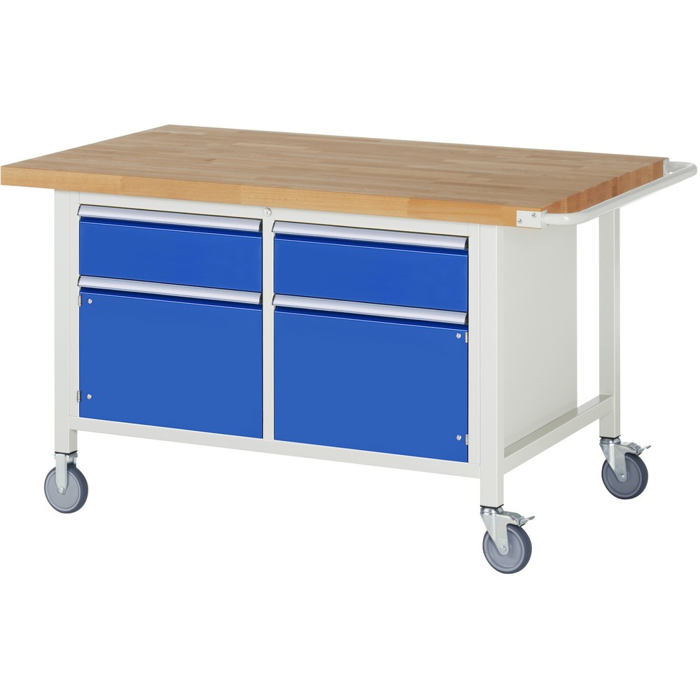 Product afbeelding: RAU verrijdbare werkbank serie 8000, h x b x d 880 x 1.500 x 900 mm, 1 dubbele onderbouwkast, met 2 lades en 2 openslaande deuren