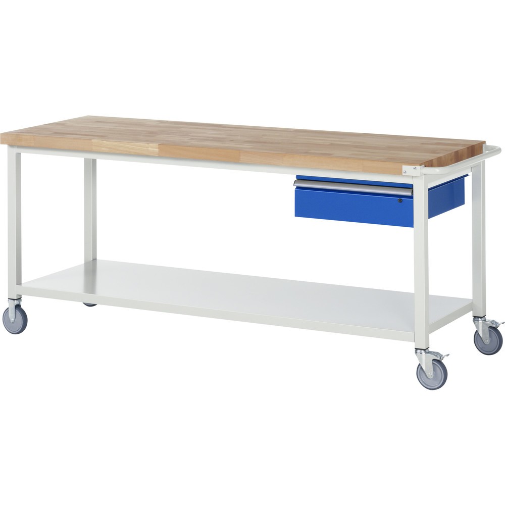 Product afbeelding: RAU verrijdbare werkbank serie 8000, h x b x d 880 x 2.000 x 700 mm, legbord onderaan, met 1 lade rechts