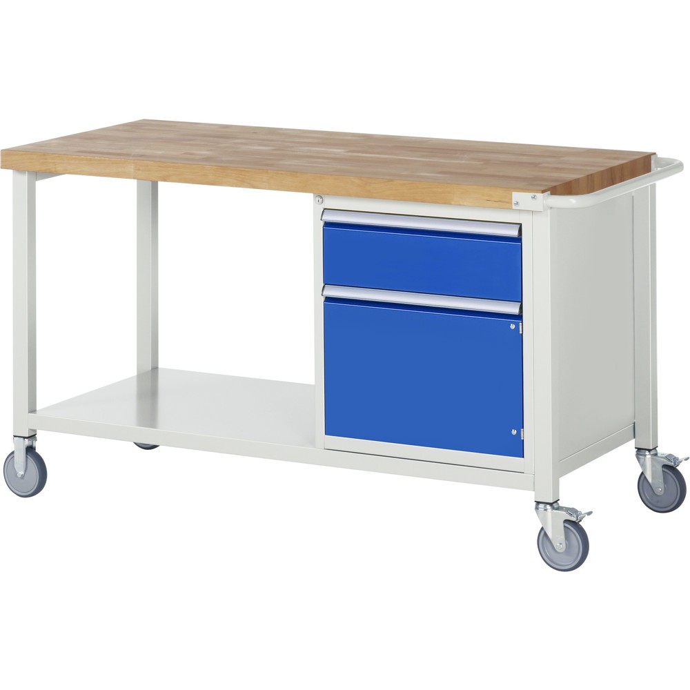 Product afbeelding: RAU verrijdbare werkbank serie 8000, h x b x d 880 x 1.500 x 700 mm, 1 onderbouwkast, met 1 lade en 1 openslaande deur