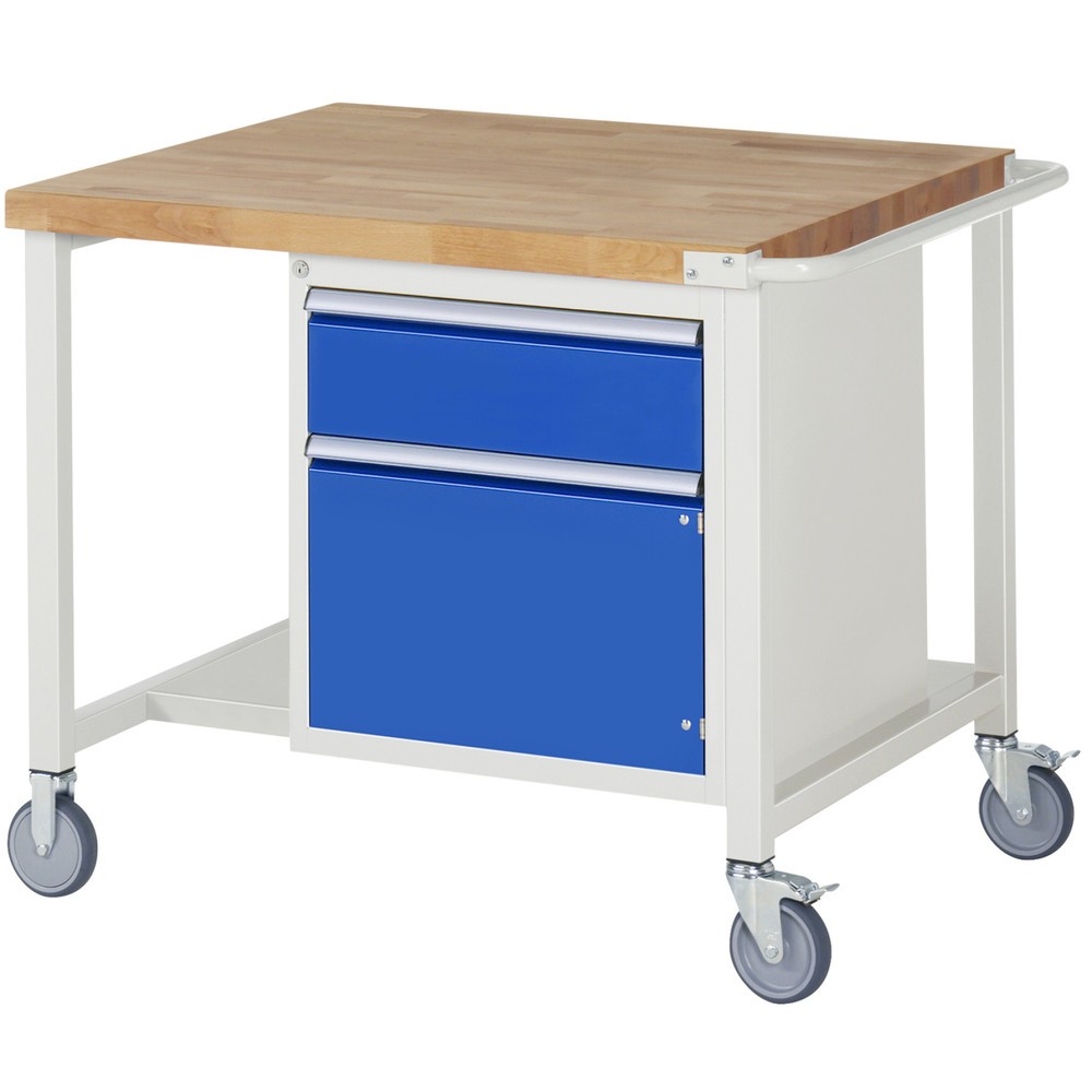 Product afbeelding: RAU verrijdbare werkbank serie 8000, h x b x d 880 x 1.000 x 900 mm, 1 onderbouwkast, met 1 lade en 1 openslaande deur