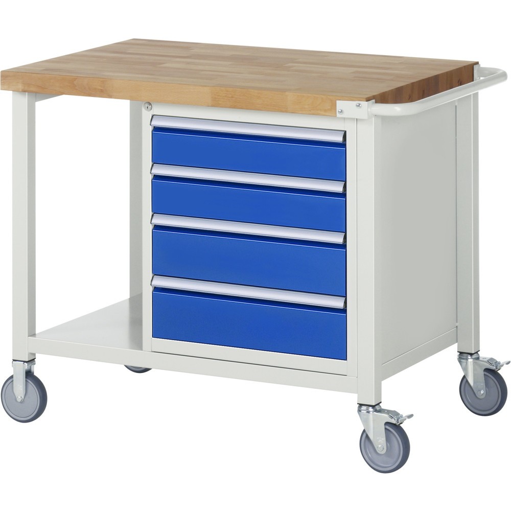Product afbeelding: RAU verrijdbare werkbank serie 8000, h x b x d 880 x 1.000 x 700 mm, 1 onderbouwkast, met 4 lades