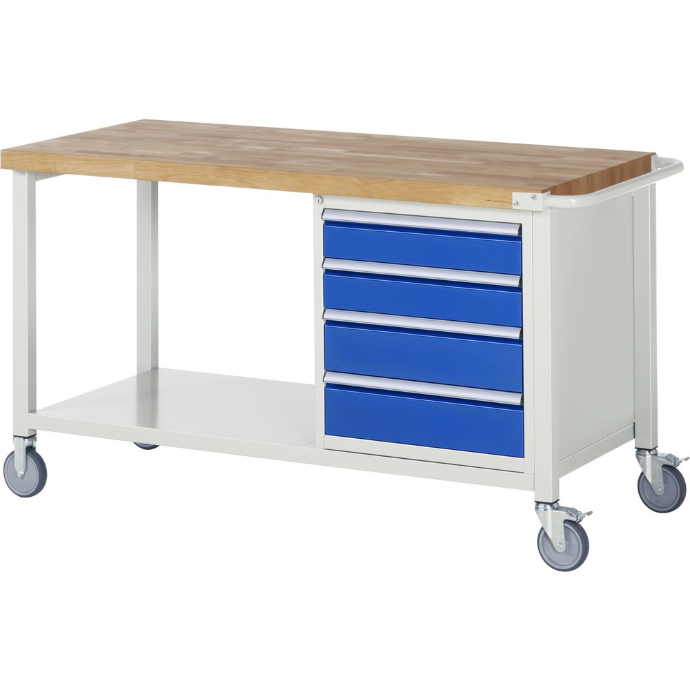 Product afbeelding: RAU verrijdbare werkbank serie 8000, h x b x d 880 x 1.500 x 700 mm, 1 onderbouwkast, met 4 lades