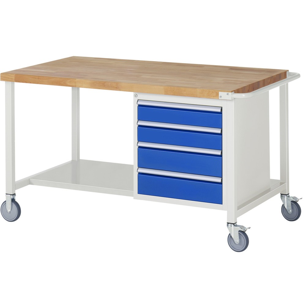 Product afbeelding: RAU verrijdbare werkbank serie 8000, h x b x d 880 x 1.500 x 900 mm, 1 onderbouwkast, met 4 lades