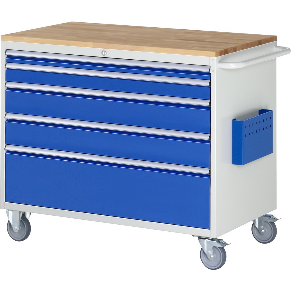Product afbeelding: RAU gereedschapswagen serie 7000, h x b x d 975 x 1.145 x 650 mm, met 5 lades maat XXL, massief beuken werkblad