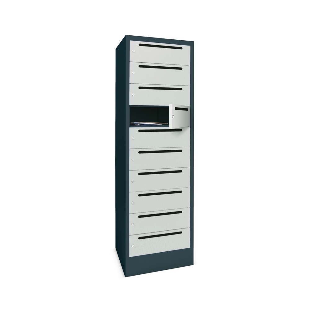 Productafbeelding nr. 1: Postsorteerkast PAVOY, 1x 10 vakken, hxbxd 1.850 x 330 x 500 mm, zinkgeel, robijnrood