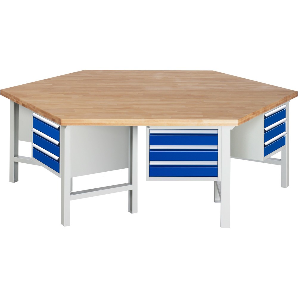 Productafbeelding nr. 1: RAU groepswerkbank serie 4000, h x b x d 790-1.140 x 2.700 x 2.340 mm, 6 onderbouwkasten, met telkens 3 lades