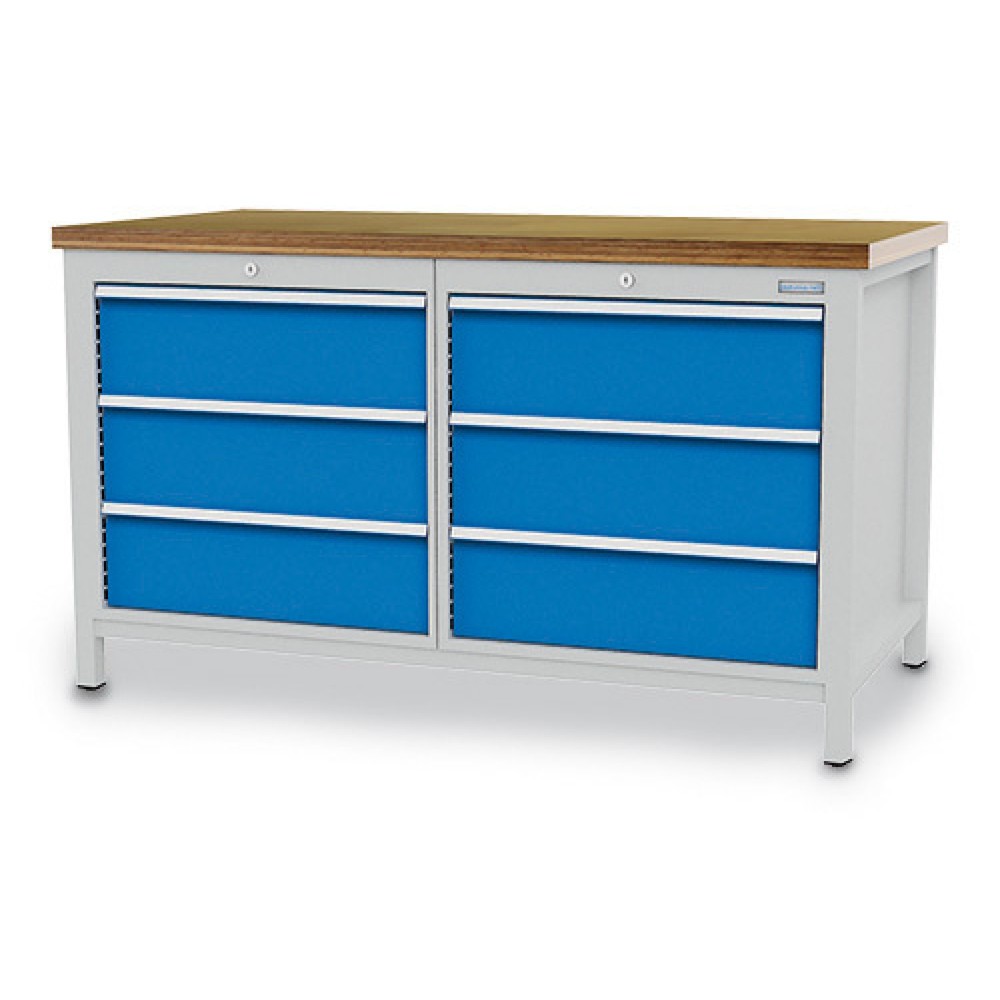 Product afbeelding: Werkbank Bedrunka+Hirth R 24-24, hxbxd 859 x 1.500 x 750 mm, lichtgrijs, lichtblauw, 6 lades 6x200 mm