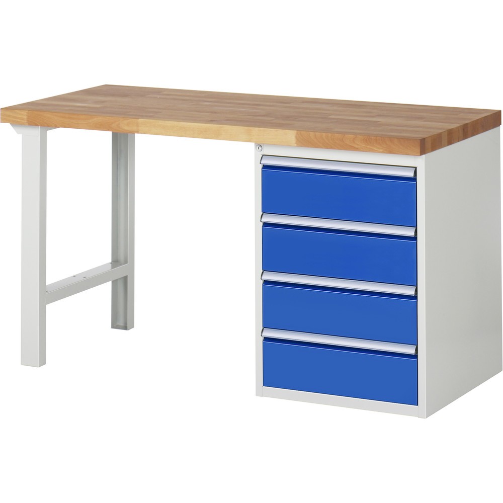 Product afbeelding: RAU werkbank serie 7000, h x b x d 890 x 1.500 x 700 mm, 1 onderbouwkast rechts, met 4 lades