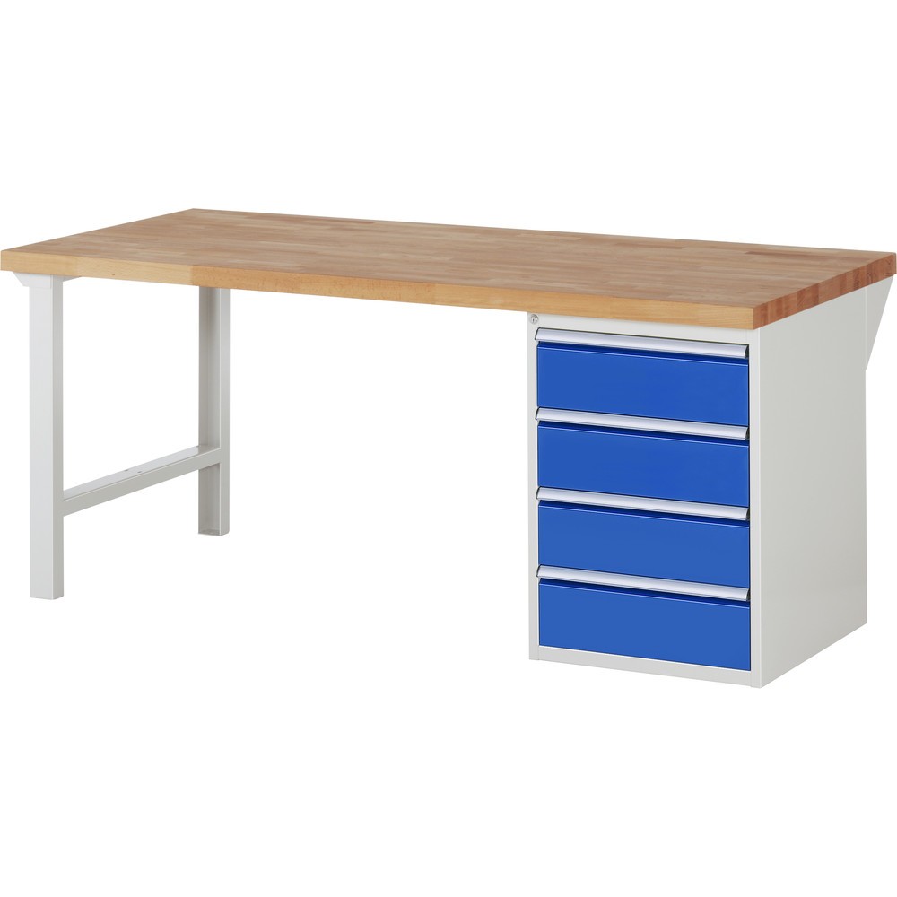 Product afbeelding: RAU werkbank serie 7000, h x b x d 890 x 2.000 x 900 mm, 1 onderbouwkast rechts, met 4 lades