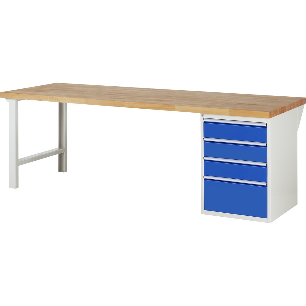 Product afbeelding: RAU werkbank serie 7000, h x b x d 890 x 2.500 x 900 mm, 1 onderbouwkast rechts, met 4 lades