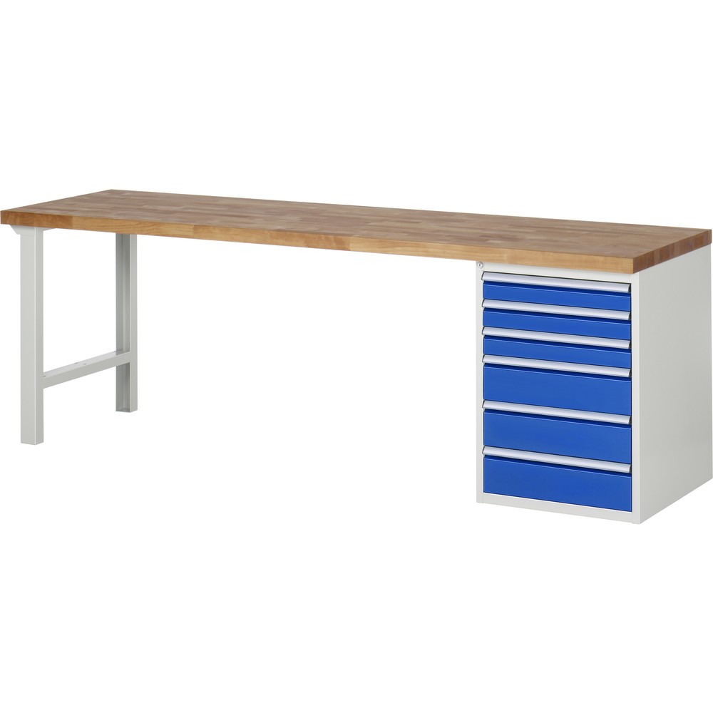 Product afbeelding: RAU werkbank serie 7000, h x b x d 890 x 2.500 x 700 mm, 1 onderbouwkast rechts, met 6 lades