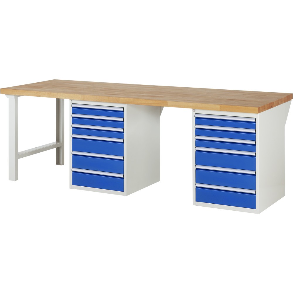 Product afbeelding: RAU werkbank serie 7000, h x b x d 890 x 2.500 x 900 mm, 2 onderbouwkasten, met telkens 6 lades