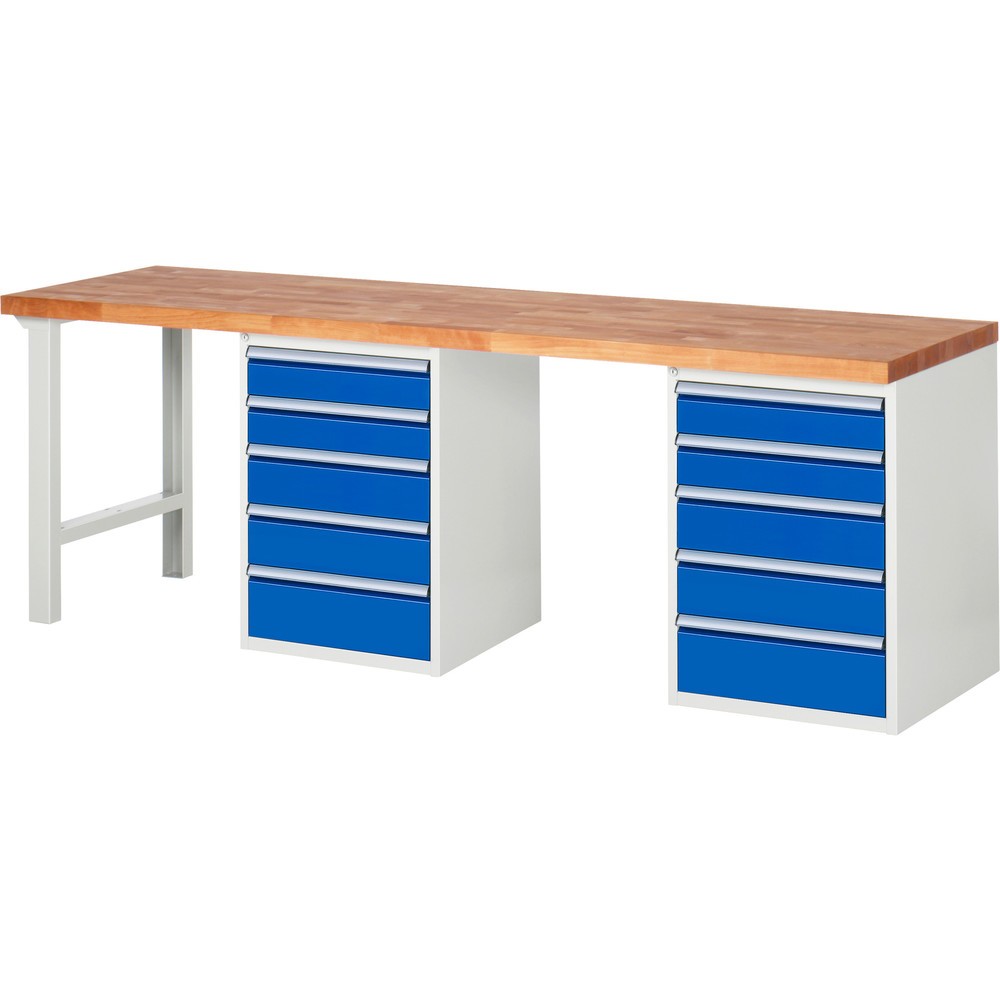 Productafbeelding nr. 1: Werkbank RAU serie 7000, 2 kasten, hxbxd 890 x 2.500 x 700 mm, 10 lades 4 x 120 mm, 4 x 150 mm, 2 x 180 mm