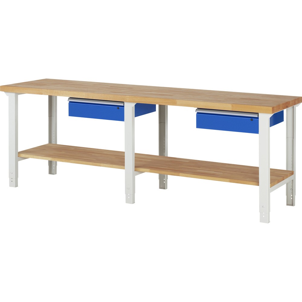 Product afbeelding: RAU werkbank serie 7000, h x b x d 790-1.140 x 2.500 x 700 mm, legbord onderaan, met 2 lades