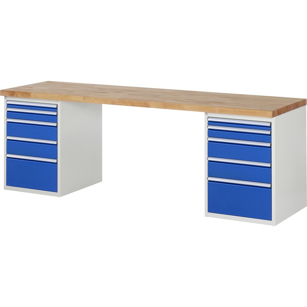 Product afbeelding: RAU werkbank serie 7000, h x b x d 890 x 2.500 x 700 mm, 2 onderbouwkasten, met telkens 5 lades