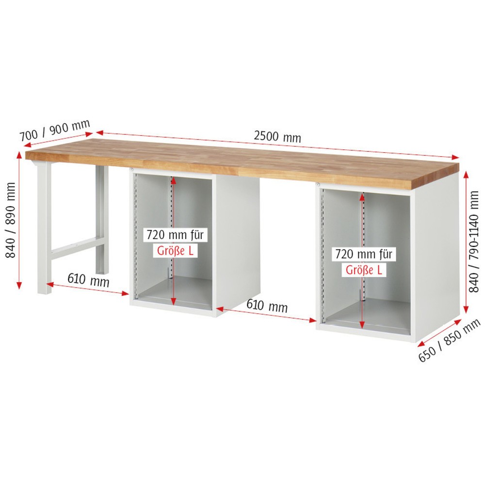 Productafbeelding nr. 5: Werkbank RAU serie 7000, 2 kasten, hxbxd 890 x 2.500 x 700 mm, 10 lades 4 x 120 mm, 4 x 150 mm, 2 x 180 mm