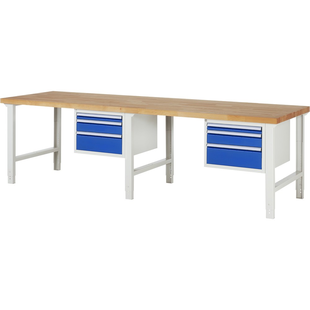 Productafbeelding nr. 1: RAU werkbank serie 7000, h x b x d 790-1.140 x 3.000 x 900 mm, 2 onderbouwkasten, met telkens 3 lades