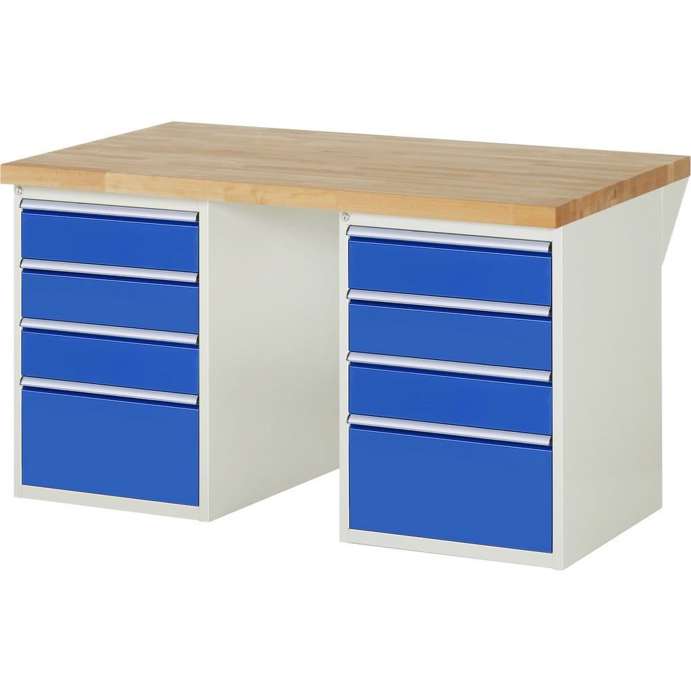 Product afbeelding: RAU werkbank serie 7000, h x b x d 890 x 1.500 x 900 mm, 2 onderbouwkasten, met telkens 4 lades