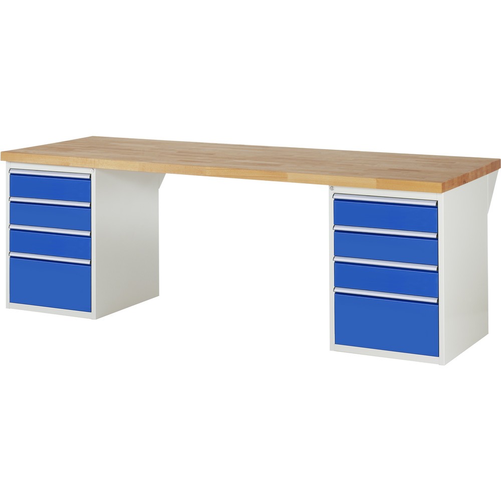 Product afbeelding: RAU werkbank serie 7000, h x b x d 890 x 2.500 x 900 mm, 2 onderbouwkasten, met telkens 4 lades