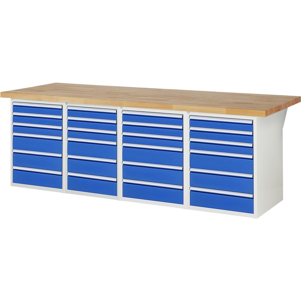 Product afbeelding: RAU werkbank serie 7000, h x b x d 890 x 2.500 x 900 mm, 4 onderbouwkasten, met telkens 6 lades