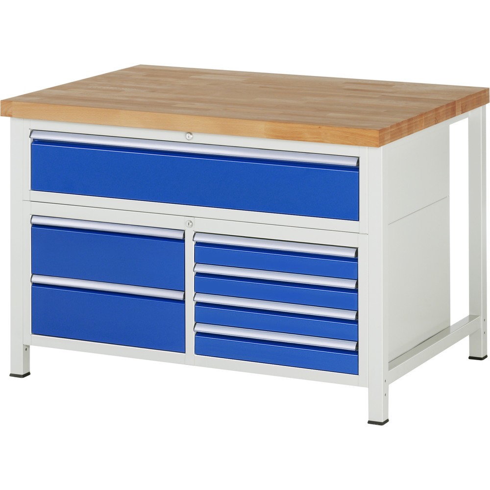 Productafbeelding nr. 1: Werkbank RAU serie 8000, 1 driedubbele kast, hxbxd 840 x 1.250 x 900 mm, 7 x voor 90% uittrekbare lades 4 x 90, 3 x 180 mm