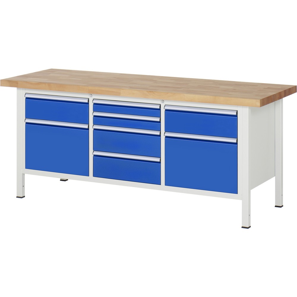 Product afbeelding: Werkbank RAU serie 8000, 1 driedubbele kast, hxbxd 840-1.040 x 2.000 x 700 mm, 8 x voor 100% uittrekbare lades 2 x 90, 4 x 180, 2 x 360 mm