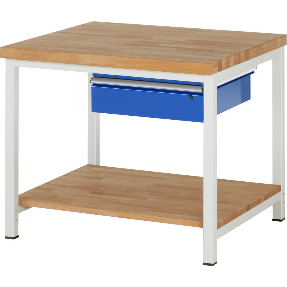 Product afbeelding: RAU werkbank serie 8000, h x b x d 840-1.040 x 1.000 x 900 mm, 1 lade rechts, legbord onderaan