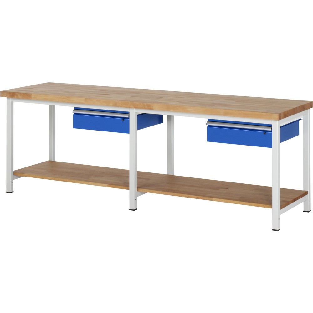 Product afbeelding: RAU werkbank serie 8000, h x b x d 840-1.040 x 2.500 x 700 mm, 2 lades, legbord onderaan