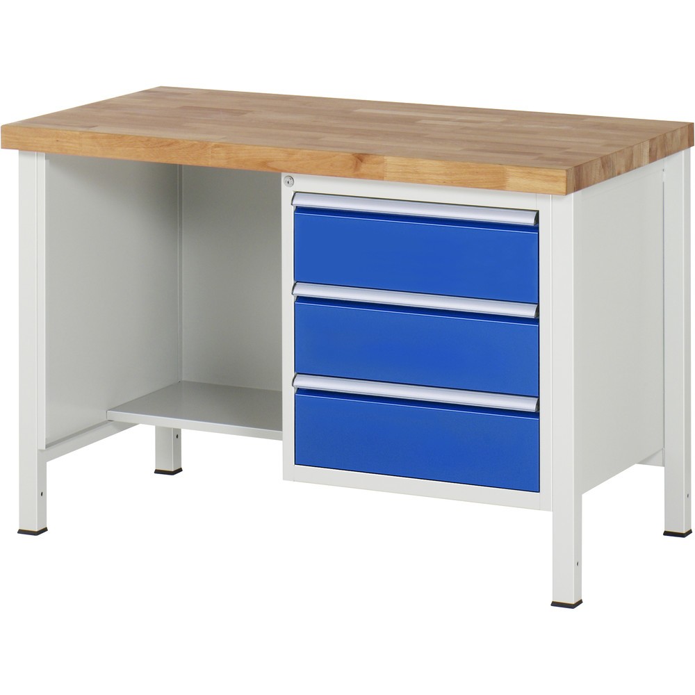 Productafbeelding nr. 1: Werkbank RAU serie 8000, 1 legbord, hxbxd 840-1.040 x 1.250 x 700 mm, 3 lades