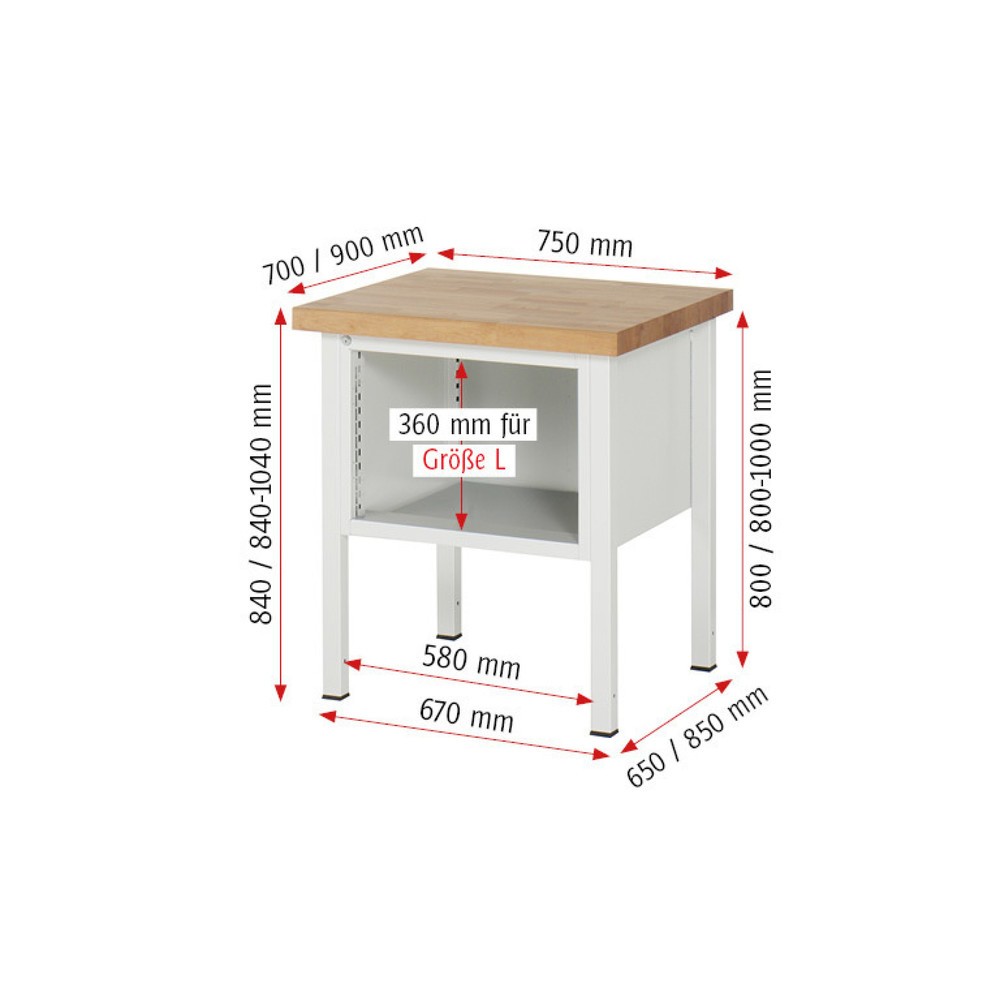 Productafbeelding nr. 4: Werkbank RAU serie 8000, hxbxd 840-1.040 x 750 x 900 mm, 4 x voor 100% uittrekbare lades, 4 x 90 mm, draagvermogen lade 100 kg