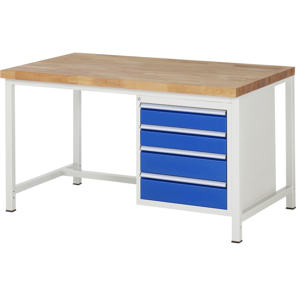 Product afbeelding: RAU werkbank serie 8000, h x b x d 840-1.040 x 1.500 x 900 mm, 1 onderbouwkast rechts, met 4 lades