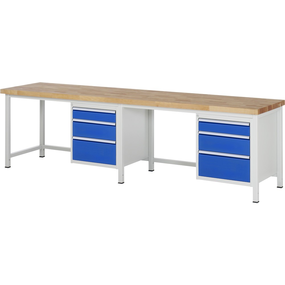 Product afbeelding: RAU werkbank serie 8000, h x b x d 840-1.040 x 3.000 x 700 mm, 2 onderbouwkasten, met telkens 3 lades