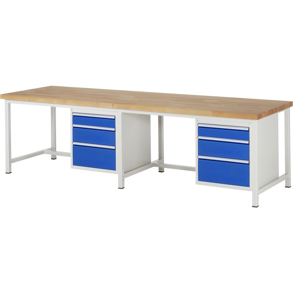 Product afbeelding: RAU werkbank serie 8000, h x b x d 840-1.040 x 3.000 x 900 mm, 2 onderbouwkasten, met telkens 3 lades