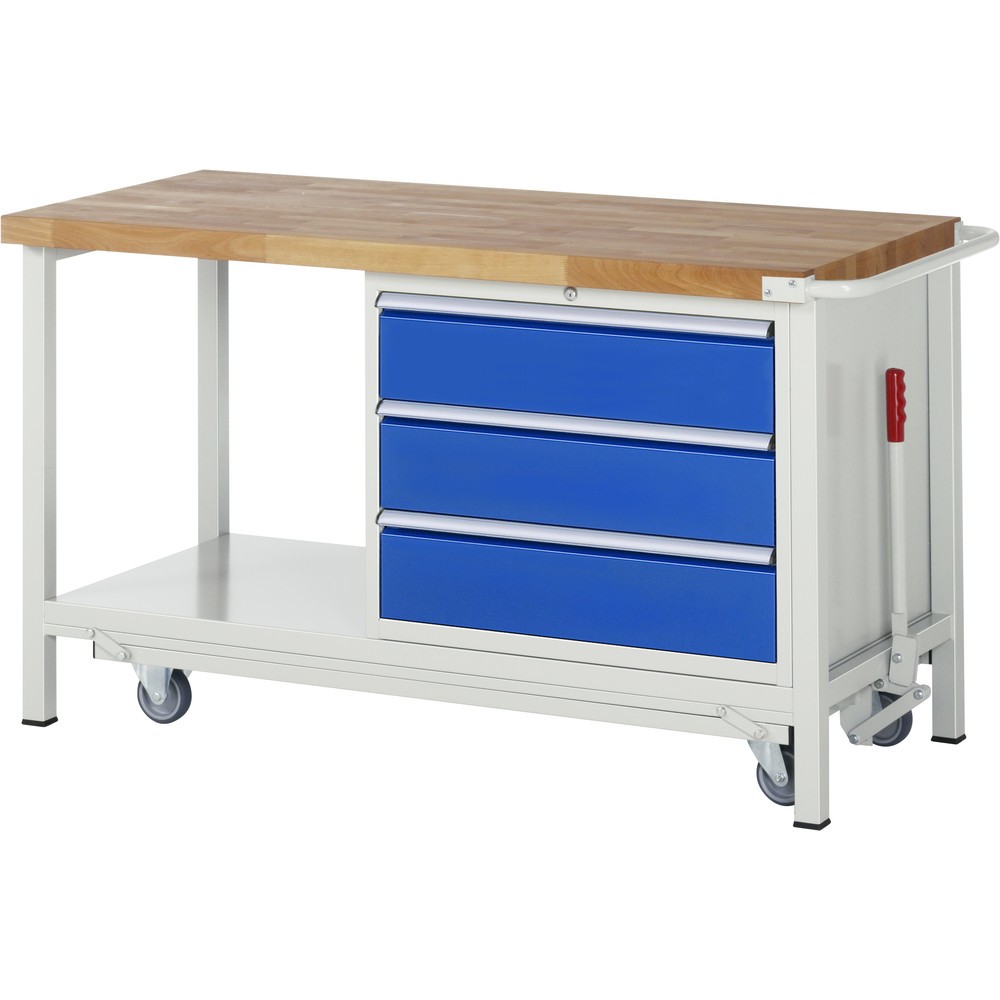 Product afbeelding: RAU werkbank met dolly serie 8000, h x b x d 880 x 1.500 x 700 mm, 1 onderbouwkast rechts, met 3 lades