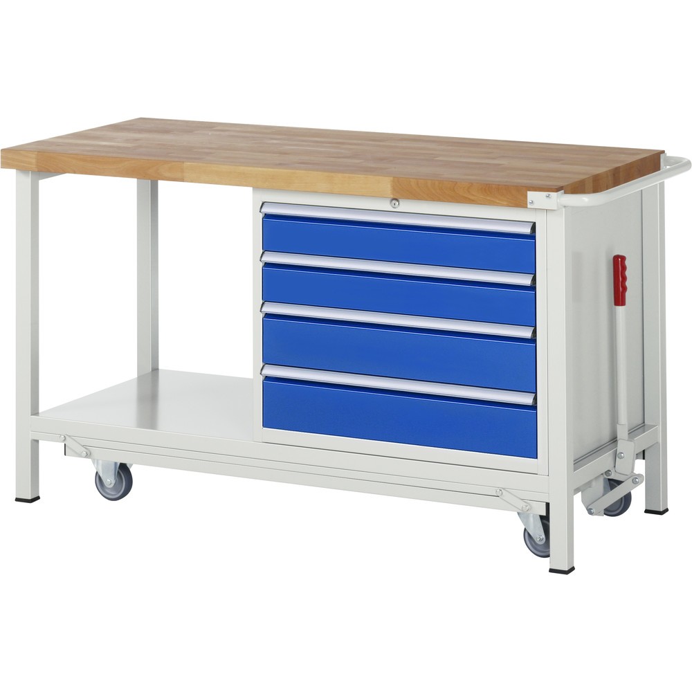 Product afbeelding: RAU werkbank met dolly serie 8000, h x b x d 880 x 1.500 x 700 mm, 1 onderbouwkast rechts, met 4 lades