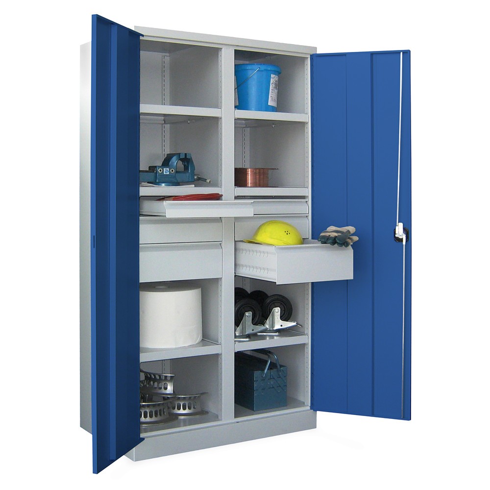Productafbeelding nr. 4: Zwarelastkast PAVOY Premium met middenwand, 6 legborden + laden 2x75 + 2x125 + 2x175 mm, hemelsblauw, lichtgrijs