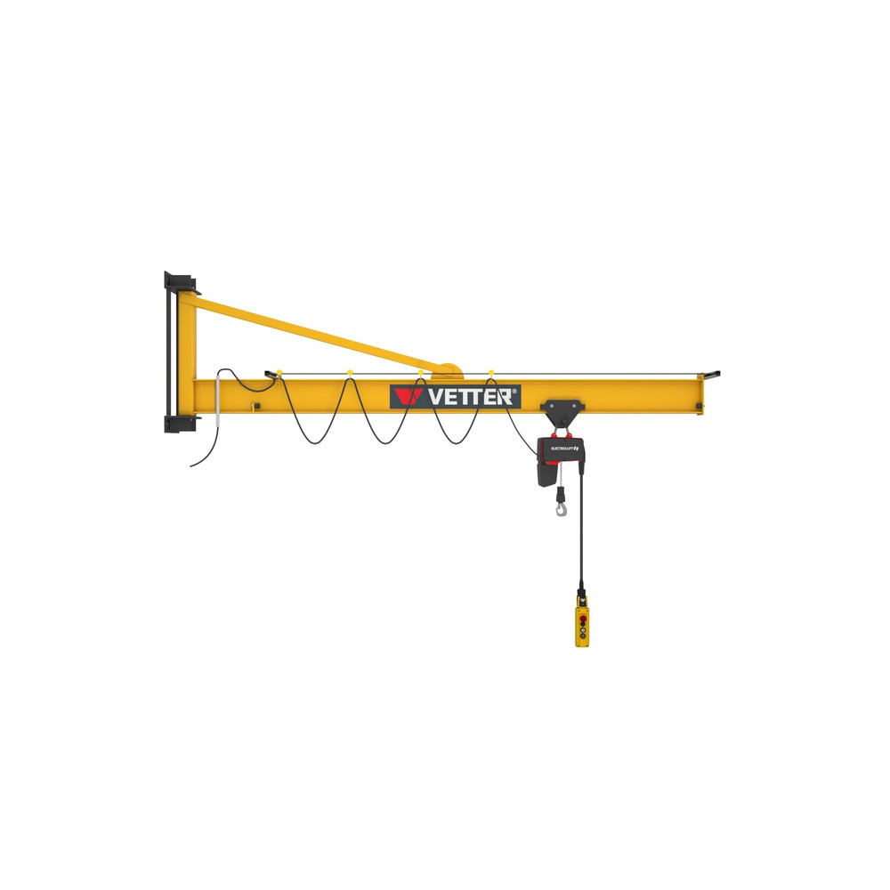 Product afbeelding: Zwenkkraan VETTER® incl. elektrische takel LIFTKET, wanduitvoering met spankabel, reikwijdte 3.000 mm, draagvermogen 125 kg